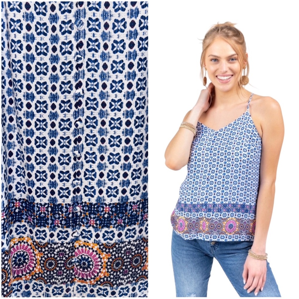 Blue Rain Halter Top w/Buttons and Crocheted Back -Size XXS